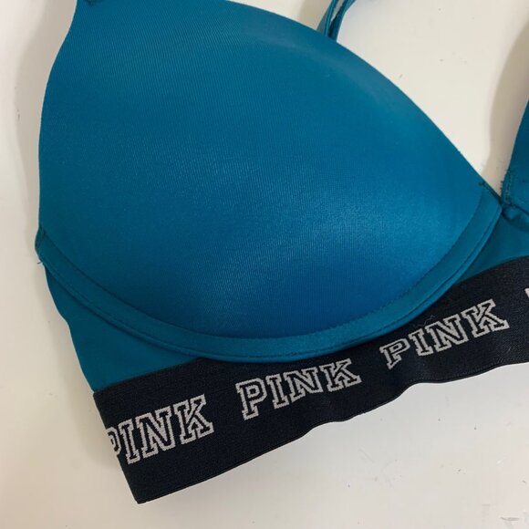 PINK Wear Everywhere Wireless Push-up Bra in Teal - Size 32C - Picture 2 of 4